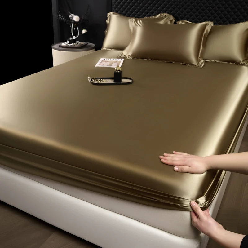 Solid Color Fashion Satin Fitted Sheet Rayon Mattress Cover with Elastic Band Bed Sheet for Bedding 140x200 160x200