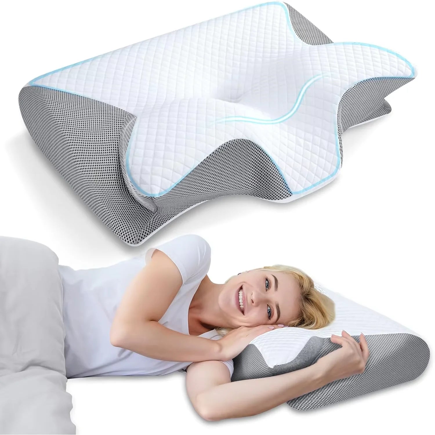 New 2 in 1 Ergonomic Memory Foam pillow Help Sleep,Protect The Neck Cervical Orthopedic Travel Neck Pillow For Sleeping For Home