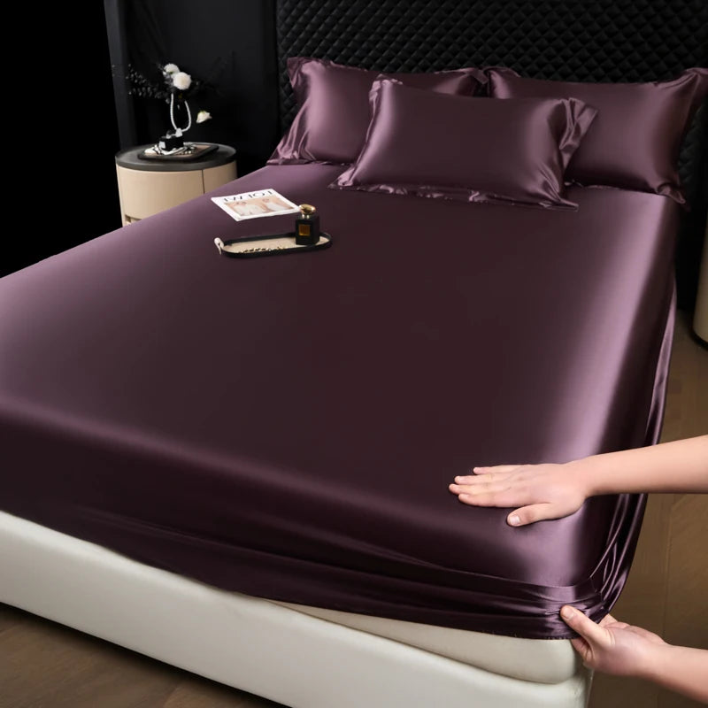Solid Color Fashion Satin Fitted Sheet Rayon Mattress Cover with Elastic Band Bed Sheet for Bedding 140x200 160x200